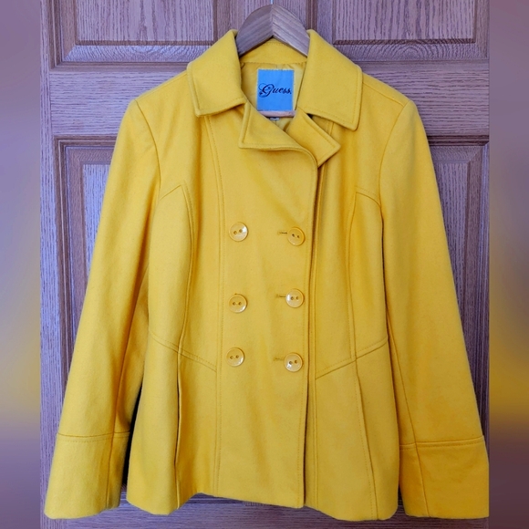 Guess Jackets & Blazers - Guess Yellow Double Breasted Peacoat in Size Large